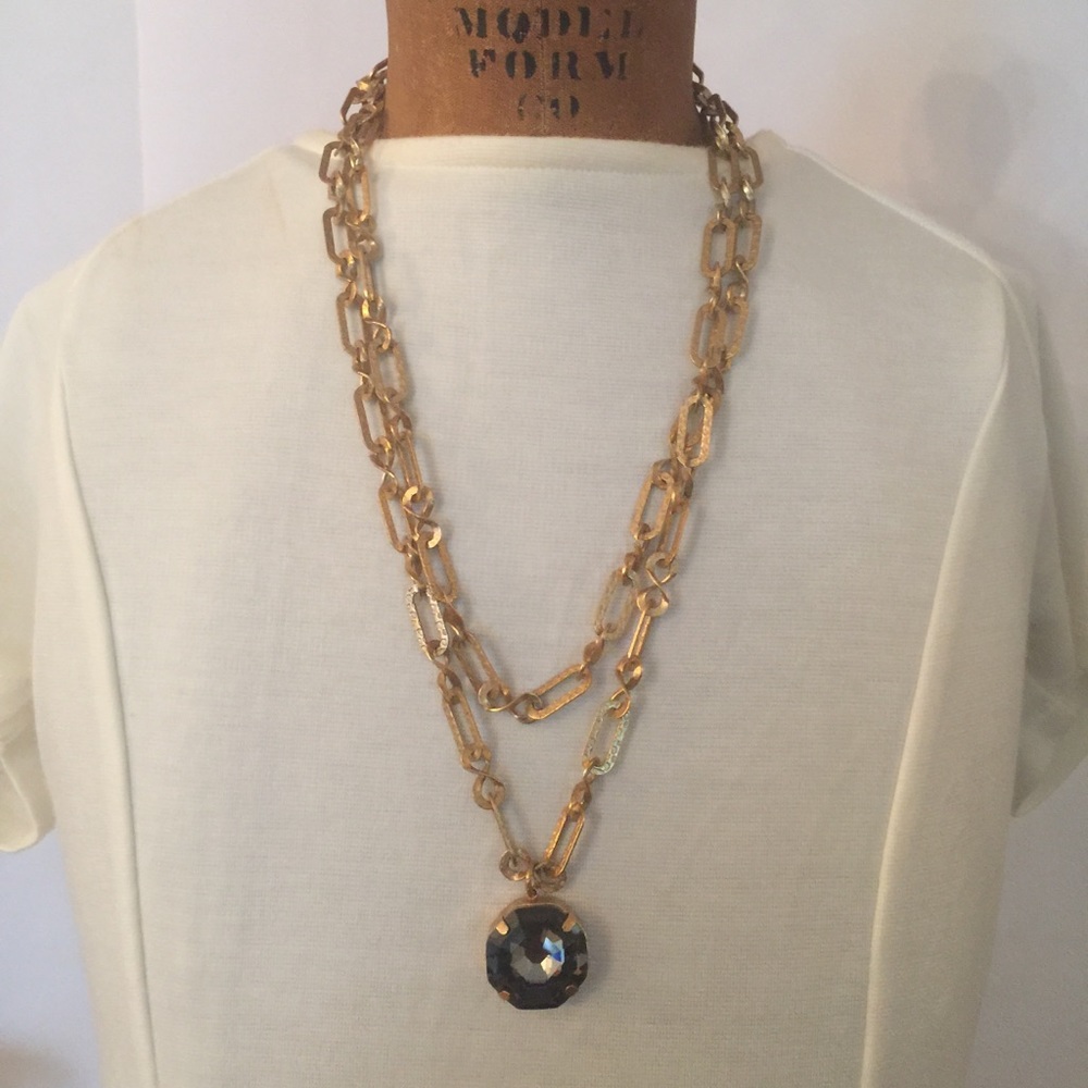 Necklace Double Dangle With A Black Faux Bead
